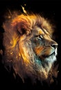 Hot burning lion head poster. AI render.