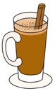 Hot buttered rum cocktail. Stylish hand-drawn doodle cartoon hipster style Christmas winter or autumn warm drink in a Royalty Free Stock Photo