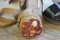 Hot calabrese salami called soppressata Royalty Free Stock Photo