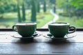 hot cappuccino coffee with latte art in white cup on wood table Royalty Free Stock Photo