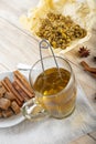 Hot chamomile tea made of wild flowers Royalty Free Stock Photo