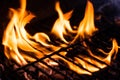 Hot Charcoal Fire Under Barbeque Grill Closeup With Soft Focus