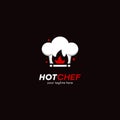 Hot chef hat logo with red fire flame icon illustration vector logo for restaurant, bistro, culinary, catering kitchen business