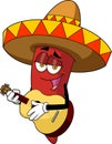 Mexican Hot Chili Pepper Cartoon Character Singing With A Guitar