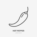 Hot chili pepper flat line icon. Vector thin sign of spicy food, mexican cafe logo. Spice illustration for restaurant