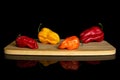 Hot chili pepper isolated on black glass Royalty Free Stock Photo