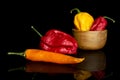 Hot chili pepper isolated on black glass Royalty Free Stock Photo