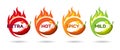Hot Chili Pepper Label Set. Peppers with Fire Flames Spicy Food Emblems