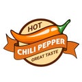 Hot chili pepper pod, badge or logo design. Hot spiciness level