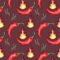 Hot chili pepper, vector seamless pattern, hand-drawn Royalty Free Stock Photo