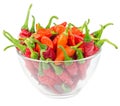 Hot chili peppers in glass bowl isolated Royalty Free Stock Photo