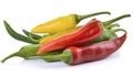 Hot chili peppers isolated on white background.