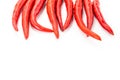 Hot chili peppers long pods base decoration design up frame on isolated white background design menu Royalty Free Stock Photo