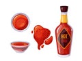 Hot chili sauce in bottle and bowl
