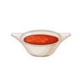 Hot chili sauce bowl on a white isolated background. Seasoning. Vector cartoon illustration of food. Royalty Free Stock Photo