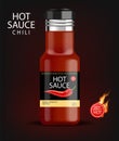 Hot chilli sauce vector isolated realistic. Product placement mock up bottle. Label design advertise 3d illustrations Royalty Free Stock Photo