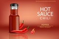 Hot chilli sauce vector realistic. Product placement mock up bottle. Label design advertise 3d illustrations Royalty Free Stock Photo