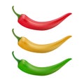 hot chilly - pepper red, green and yellow - realistic vector Royalty Free Stock Photo