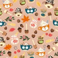 Hot Chocolate Autumn with cute Animal mugs Pattern