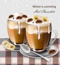 Hot chocolate beverage Vector realistic. Winter drinks menu retro backgrounds Royalty Free Stock Photo