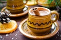 Hot chocolate with cinnamon in a rustic ware