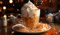 Hot chocolate, coffee, and whipped cream create a winter indulgence generated by AI Royalty Free Stock Photo