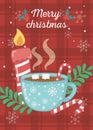 Hot chocolate cup marshmallow candle merry christmas card Royalty Free Stock Photo