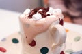 Hot chocolate in a dotted mug