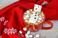 Hot chocolate drink with marshmallow snowman