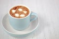 Hot chocolate drink in pastel bue cup Royalty Free Stock Photo