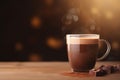 Hot chocolate drink on wooden board. Generate ai Royalty Free Stock Photo