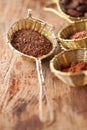 Hot chocolate flakes with chilli flavor in old rustic style Royalty Free Stock Photo