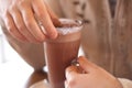 Hot chocolate in girl hands Royalty Free Stock Photo