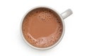 Hot chocolate in a grey ceramic mug isolated on white from above