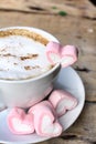 Hot chocolate with heart pink marshmallow