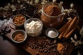 hot chocolate ingredients arranged on countertop