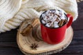 Hot chocolate with marshmallows, cinnamon, star anise