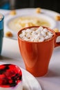 Hot chocolate with marshmallows hold