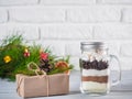 Hot chocolate mix in mason jar and gift boxes