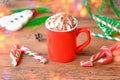 Hot chocolate in a mug with whipped cream. Winter time treat Royalty Free Stock Photo