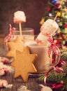 Hot chocolate with peppermint candies coated marshmallows