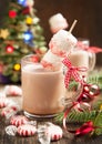 Hot chocolate with peppermint candies coated marshmallows Royalty Free Stock Photo