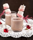Hot chocolate with peppermint candies coated marshmallows