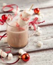 Hot chocolate with peppermint candies coated marshmallows Royalty Free Stock Photo