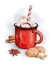 Hot Chocolate Red Mug Clipart with Marshmallow