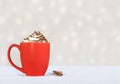 Hot chocolate in a red mug - winter treat Royalty Free Stock Photo