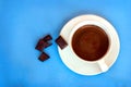 Hot chocolate with chocolate on side. Top view. Royalty Free Stock Photo