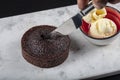 Hot Chocolate Souffle Lava Cake with Ice Cream,  TR: Sicak Cikolatali Sufle Dondurmali Royalty Free Stock Photo