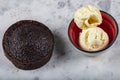 Hot Chocolate Souffle Lava Cake with Ice Cream,  TR: Sicak Cikolatali Sufle Dondurmali Royalty Free Stock Photo