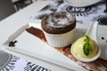 Hot Chocolate Souffle with Vanilla ice cream Royalty Free Stock Photo